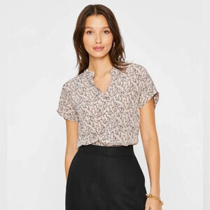 CLUB MONACO 100% Silk Front Placket Shirt Mulberry Floral Print Size Medium